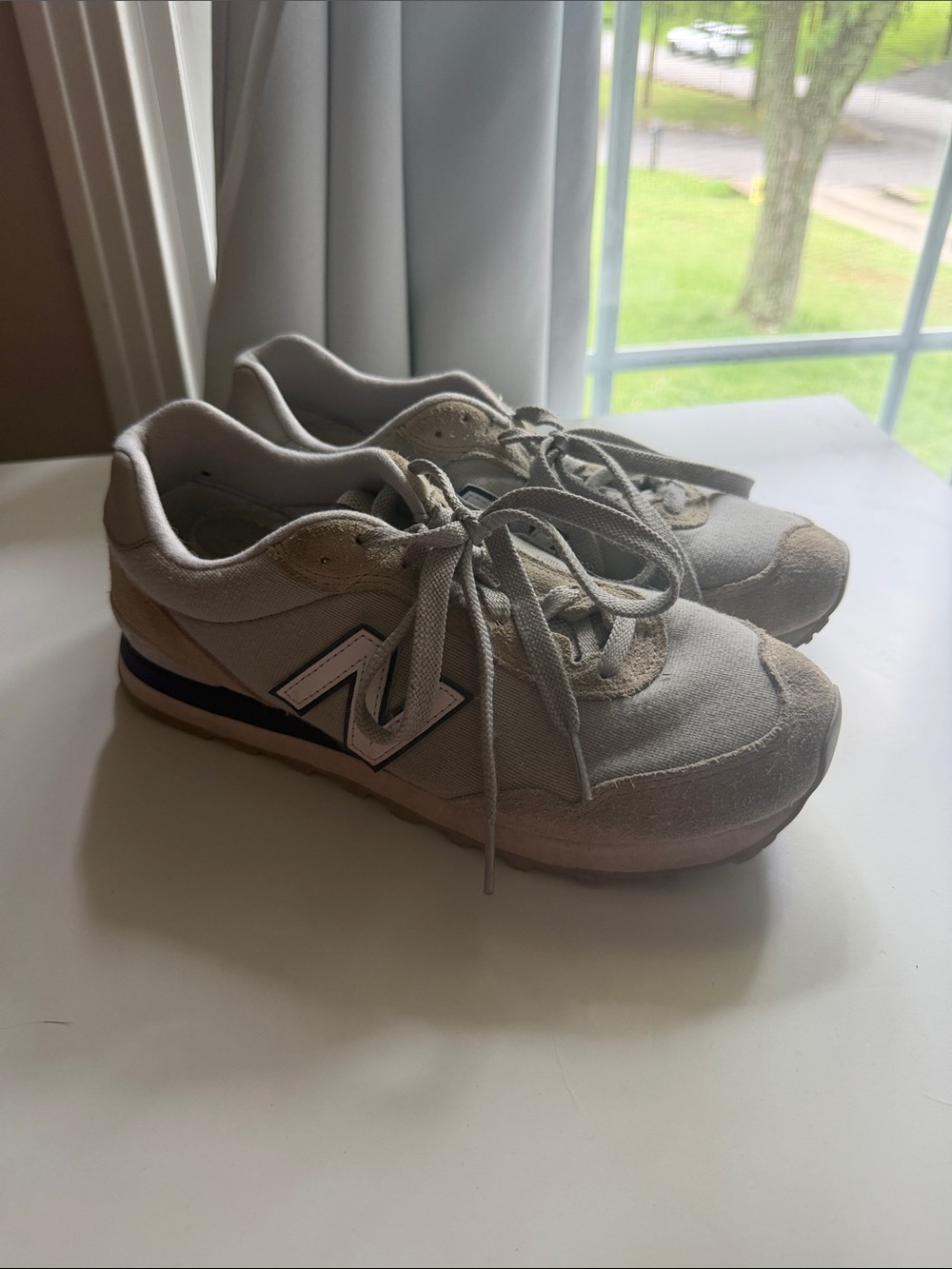 New Balance Light Gray & Blue Retro Runner Shoes